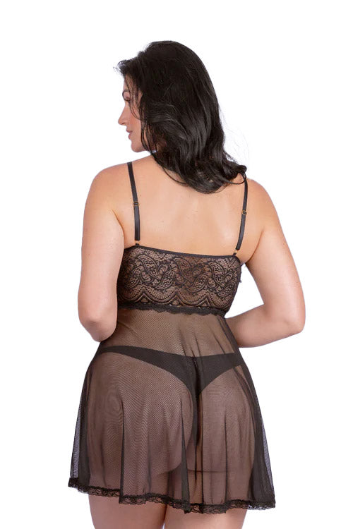 Camisola de Renda Strappy e Fio Dental - Stella Bernardi