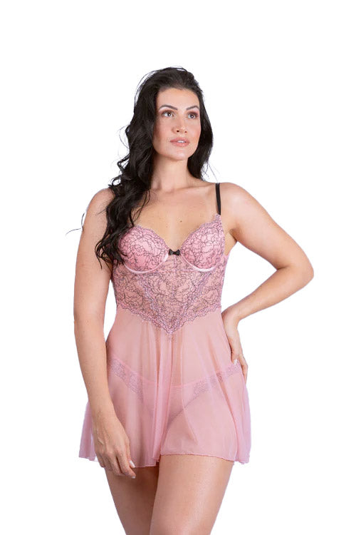 Camisola de Renda e Tule Luxury com Fio Dental - Stella Bernardi