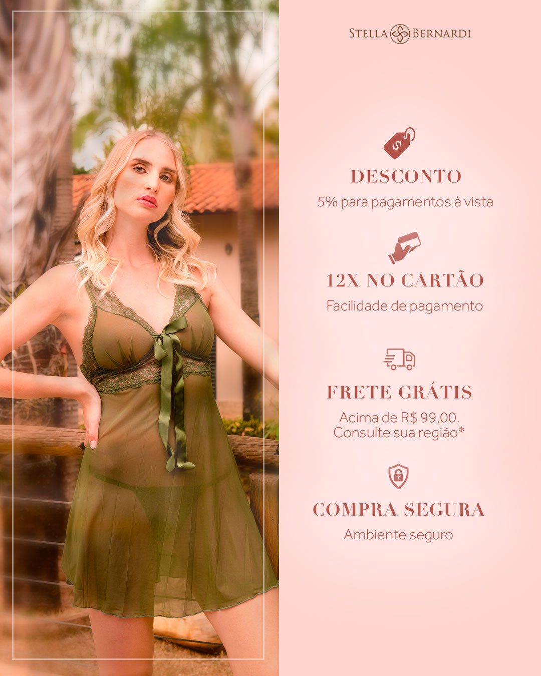 Camisola de Renda Sense e Fio Dental Strappy - Stella Bernardi