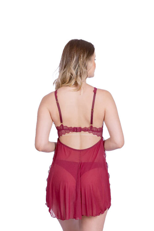 Camisola de Renda em Tule Bojo e Fio Dental - Stella Bernardi